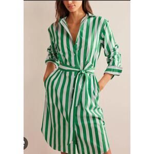 Boden Womens Green White Striped Front Tie Shirt Dress US 8